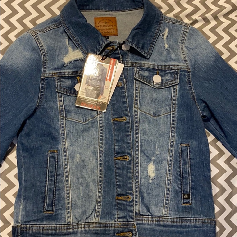 Dark denim distressed jacket